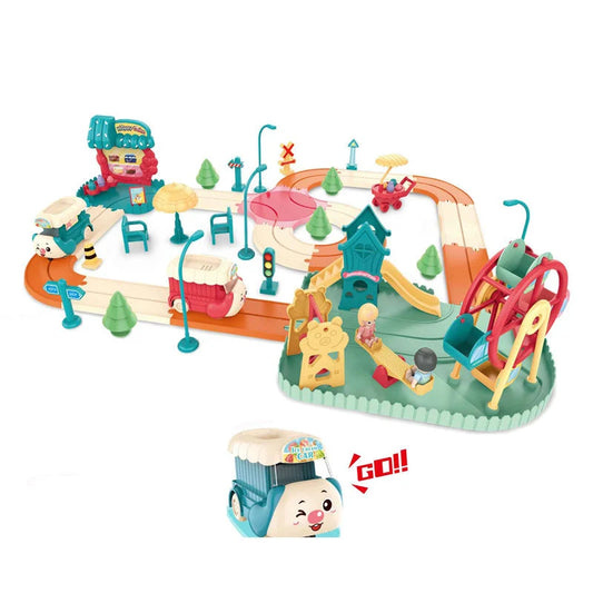 Kids Cartoon Electric Toy Train Amusement Park Track Car with Music | Bacha Toys