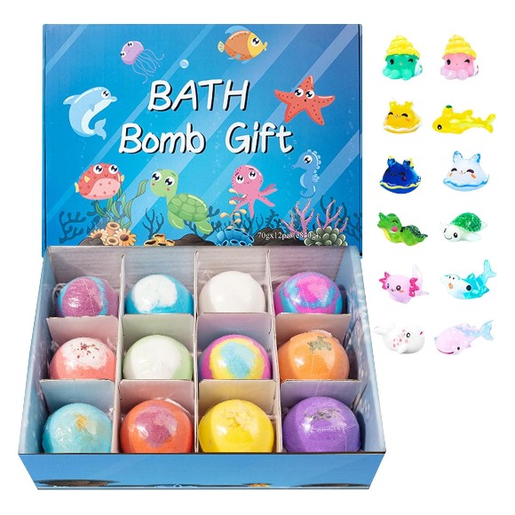 12 Pcs Bath Bombs for Kids with Toys Inside Bath Bombs Gift Set with Sea Animals Toys