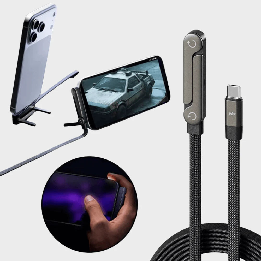 240W Type C Charging Cable with Built in Phone Stand