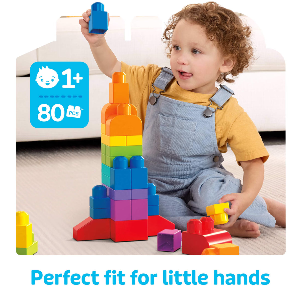 MEGA BLOKS Fisher-Price Toy Blocks Blue Big Building Bag with Storage (88 Pieces) for Toddler