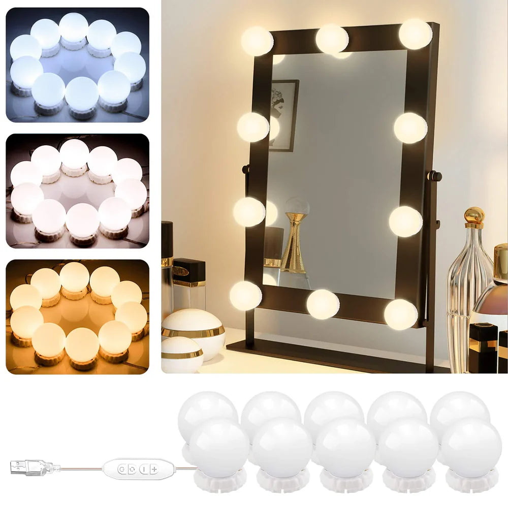 Vanity Light LED Bulbs for Makeup Mirror Stand 10 Bulbs with 3 Light Modes
