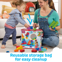 MEGA BLOKS Fisher-Price Toy Blocks Blue Big Building Bag with Storage (88 Pieces) for Toddler