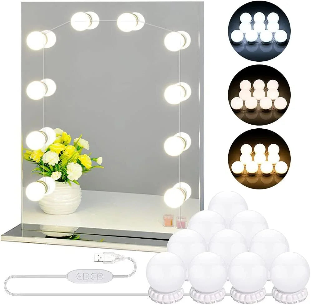 Vanity Light LED Bulbs for Makeup Mirror Stand 10 Bulbs with 3 Light Modes