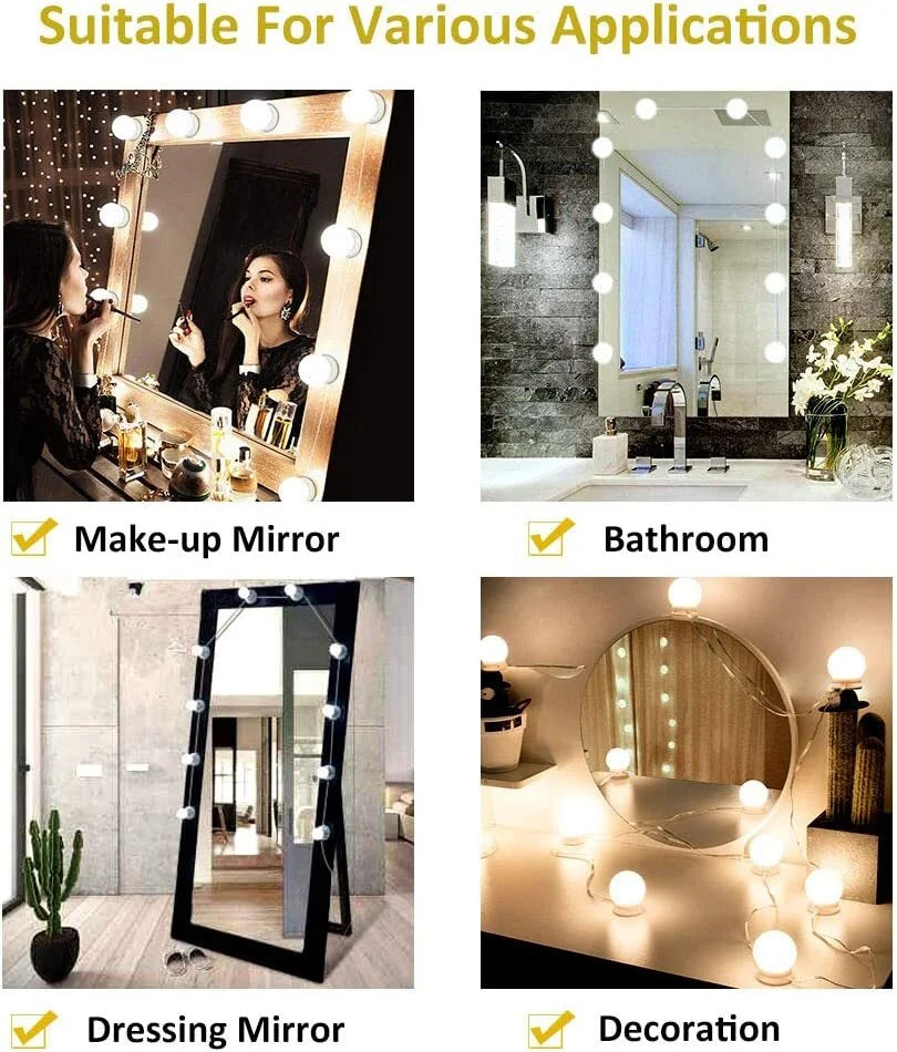 Vanity Light LED Bulbs for Makeup Mirror Stand 10 Bulbs with 3 Light Modes