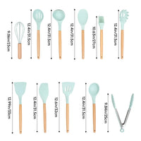11 Piece Silicone Cooking Utensils Set with Wooden Handles  Heat Resistant & BPA Free