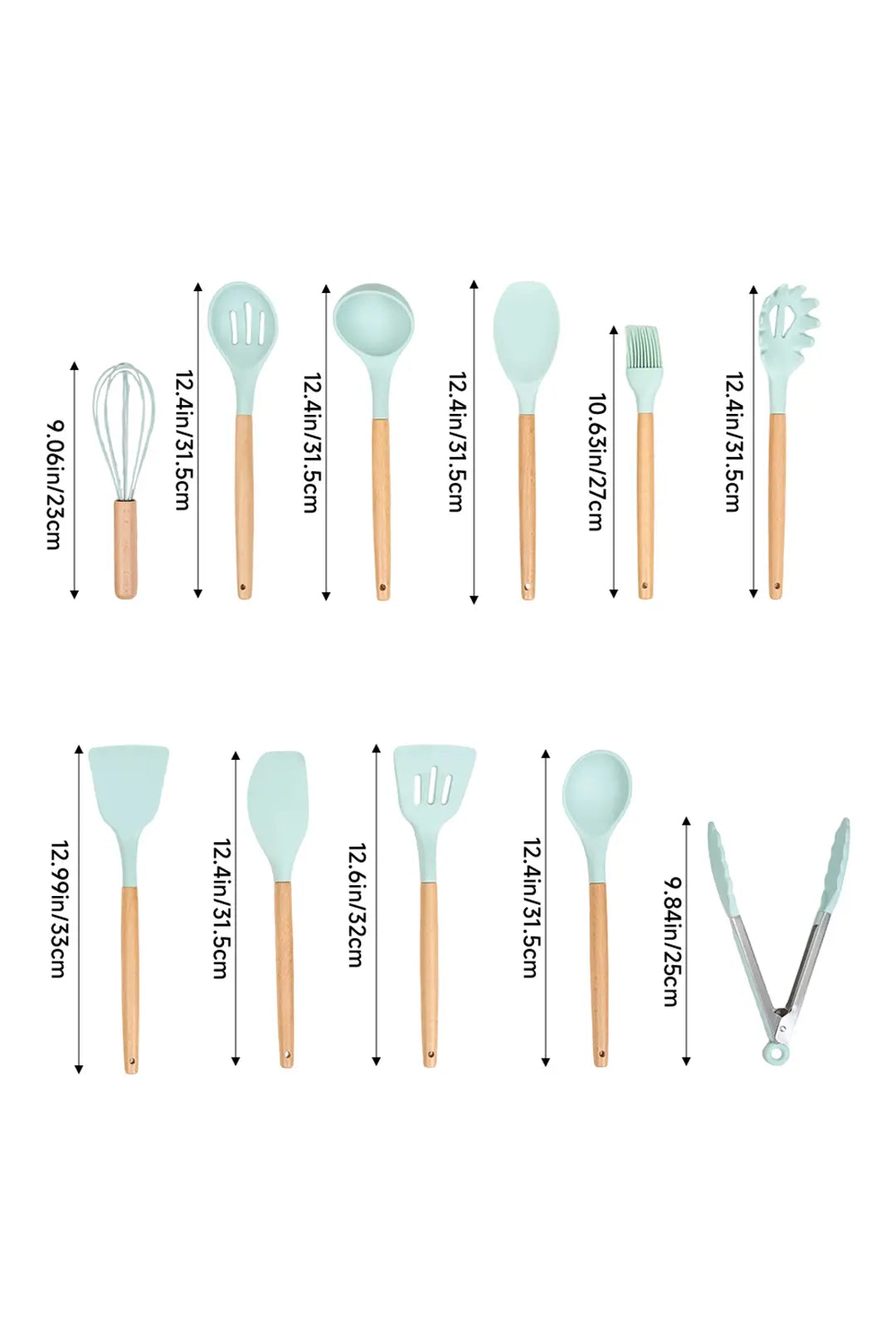 11 Piece Silicone Cooking Utensils Set with Wooden Handles  Heat Resistant & BPA Free