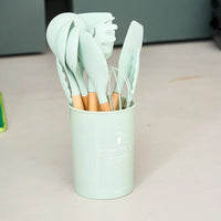11 Piece Silicone Cooking Utensils Set with Wooden Handles  Heat Resistant & BPA Free