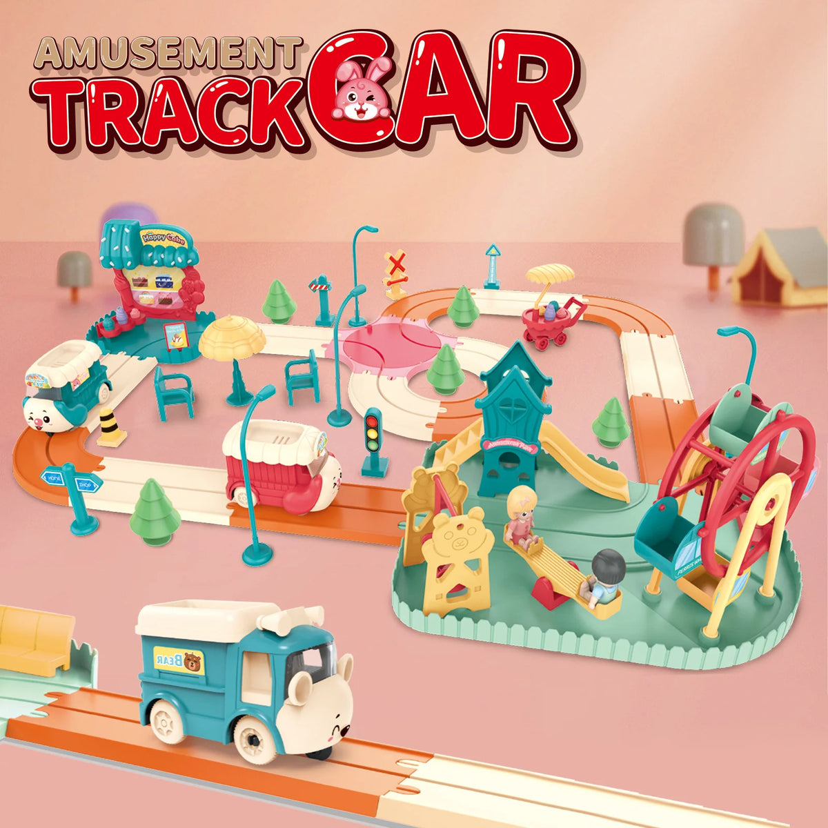 Kids Cartoon Electric Toy Train Amusement Park Track Car with Music | Bacha Toys